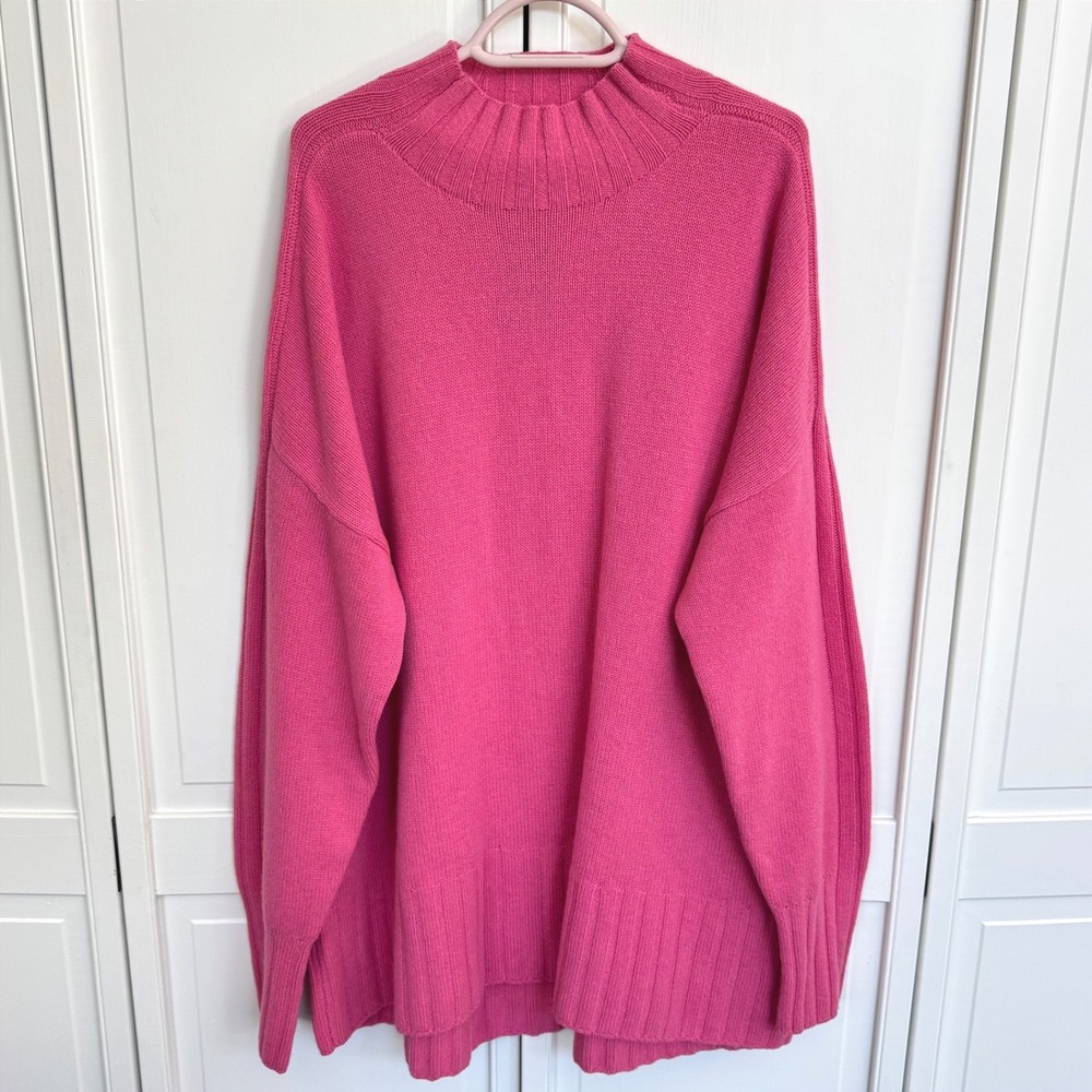 Sweaty Betty Pink 70% Wool 30% Yak Hair Blend Mock Neck Oversized Sweater XXL